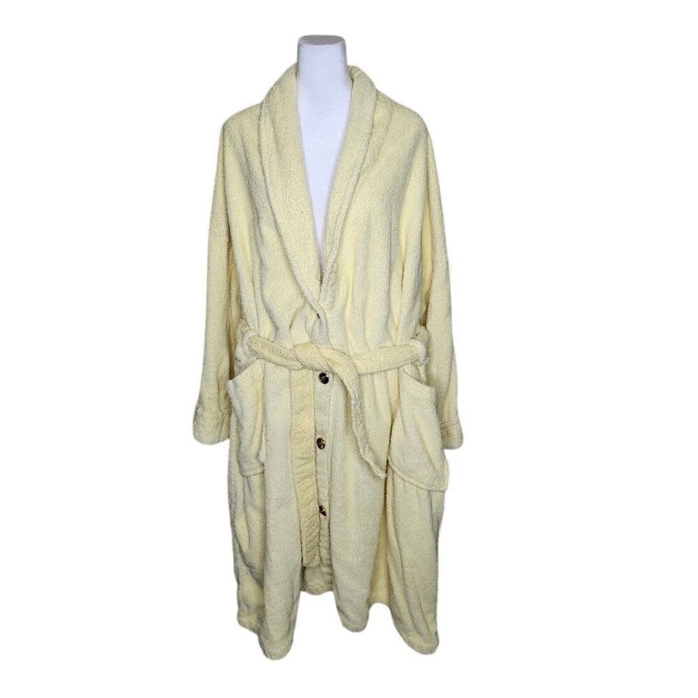 Vintage 80s Terrycloth Belted Housecoat Bathrobe Womens 2XL Yellow